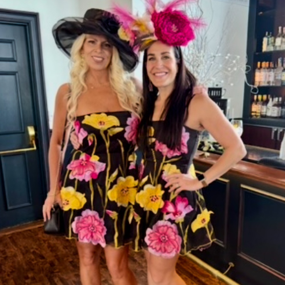 Anthropologie Black Strapless Mini Dress with Pink & Yellow Floral Appliqué - Picture 5 of 5
